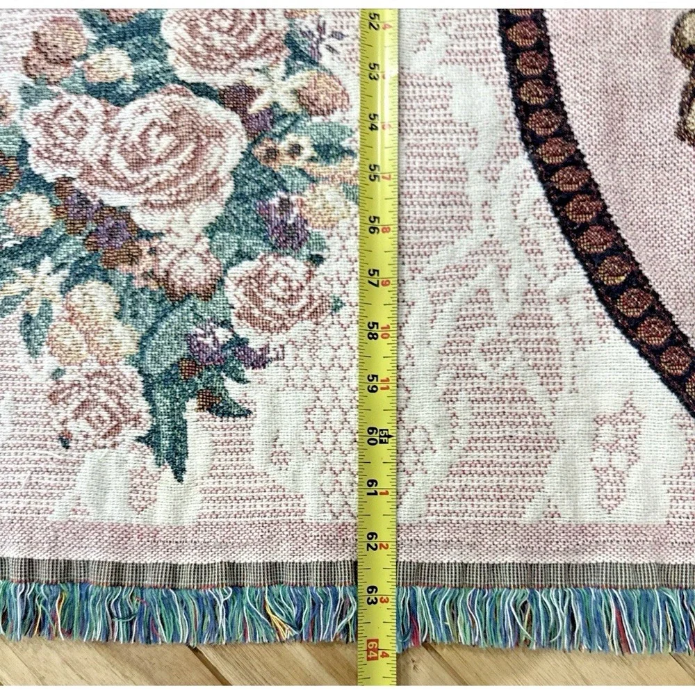 Vintage Victorian Porcelain Doll Woven Tapestry Throw Blanket Fringe 64x49